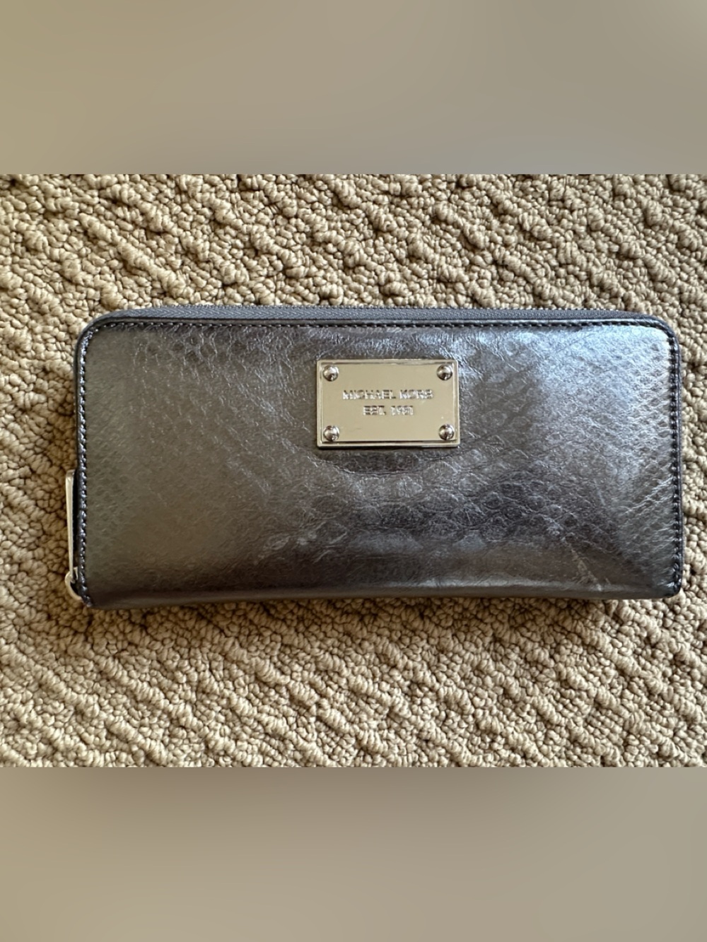 Michael Kors Gun Metal Gray/silver Embossed Continental Wallet